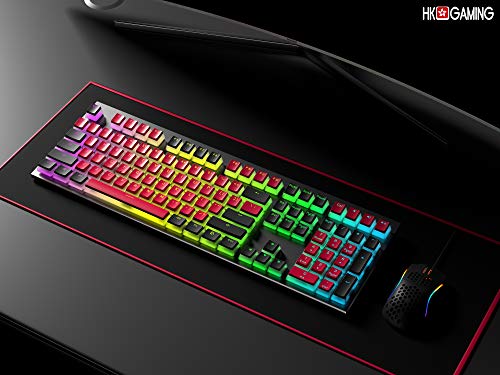 HK Gaming 108 Teclas PBT Pudding Keycaps Juego de teclas para teclado mecánico para juegos MX Switches (rojo y negro)