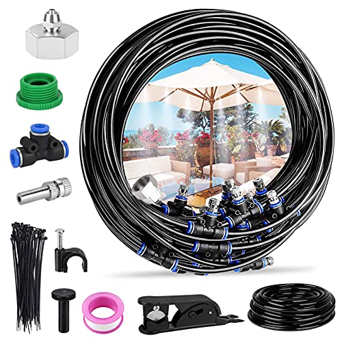 HMGDFUE Nebulizador Terraza, Kit Nebulizador Jardin Sistema de Riego Micro Flow para Refrigeración por Nieblas de Patio para Trampolín (15 M)-con 17 Boquillas