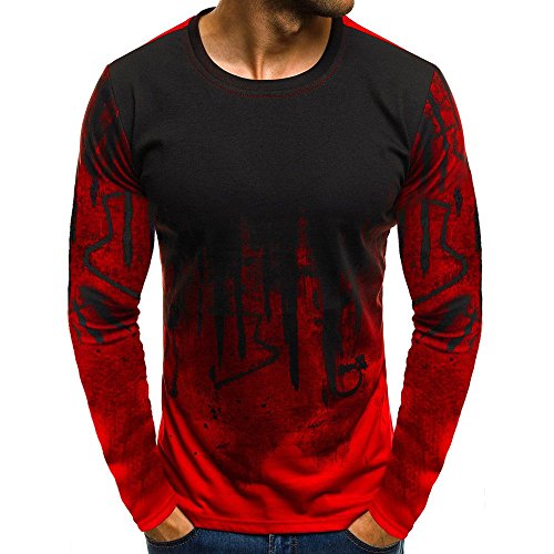 Hombre Gradiente Muscular Manga Larga Beefy Básico Sólido Blusa De La Cómodo Camiseta del Camiseta Top De Largo/De Visita del Boda Ocio/Planchado Fácil (Color : Rot, One Size : XL)