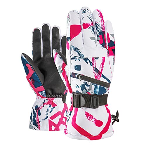Hombres Mujeres Guantes de esquí Ultraligeros Impermeables Guantes cálidos de Invierno Guantes de Snowboard Motocicleta Montar en la Nieve Guantes Impermeables -Red white-8-L