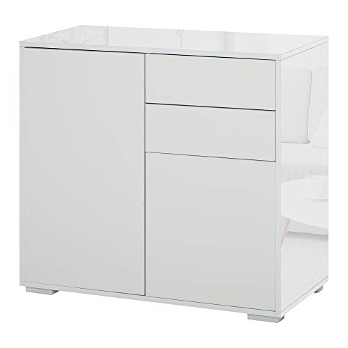 HOMCOM Aparador Auxiliar con 2 Puertas 2 Cajones y Estante Ajustable Apertura a Presión Mueble Organizador de Almacenaje para Dormitorio Salón 79x36x74 cm Blanco