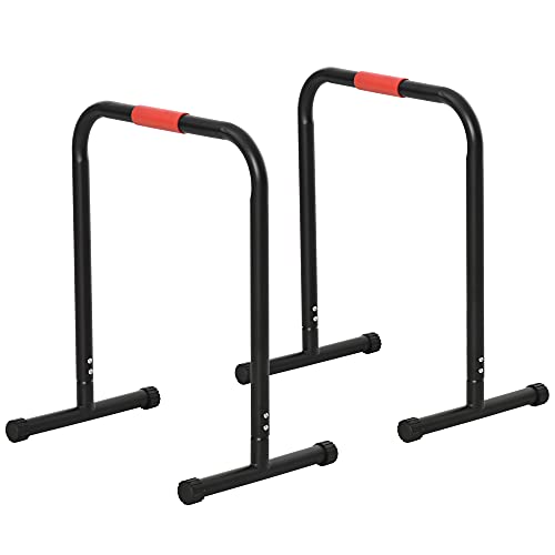 HOMCOM Barras Paralelas Training Soporte con Mango Extra Ancho para Flexiones Inclinadas Musculación Calistenia Dips 63x41x73 cm Negro