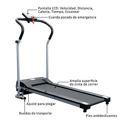 HOMCOM Cinta de Correr Andar Eléctrica Plegable con Pantalla LCD Velocidad de 1-10 km/h Botón de Emergencia Motor 500W Acero Hogar Oficina 122x62,5x119 cm Plata y Negro