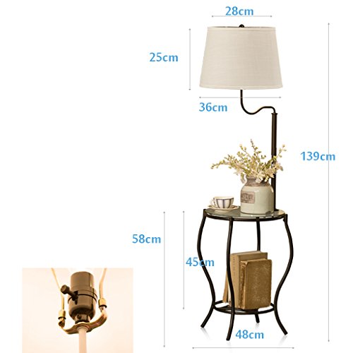 Home mall- Moderna lámpara de pie negra con mesa de centro Lámpara estándar de hierro con pantalla de tela y vidrio Escritorio 139X48cm
