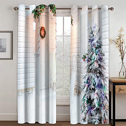 HOMEIEU Cortinas De Navidad, Cortinas Opacas, Impresiones De Árboles De Navidad, Adecuado para Sala De Estar, Dormitorio, Balcón De La Habitación De Los Niños (W70xH160cm-2PCS)