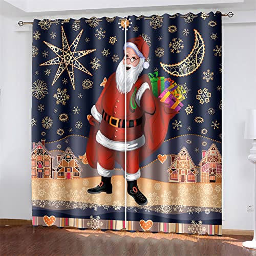 HOMEIEU Cortinas Navideñas, Estampados De Papá Noel Y Alces, Cortinas Opacas, Cortinas para Dormitorio Y Sala De Estar (W140xH175cm-2PCS)