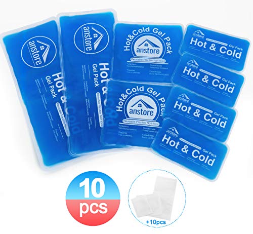 Homewit Compresas de gel frío y calor 10 piezas Gel Pack para lesiones y dolor de manos, codos, piernas, rodillas, pies, cabeza, espalda, dolor abdominal