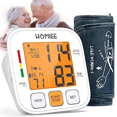 HOMIEE Tensiómetro de Brazo Digital, Monitor de Presión Arterial con Pantalla 3.5'' LED retroiluminada, Deteccion de Irregular Arritmia, Brazalete 22-42cm, 2x90 Memoria,Tamaño Ligero Portátil