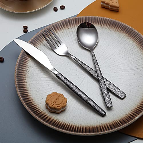 HOMQUEN Juego de Cubiertos 30 Piezas con Revestimiento con Mango Negro Mars, Acero Inoxidable Cuchillos Cucharas Tenedores Juego de Cubiertos Juego de Utensilios Juego de Cubiertos Servicio para 6