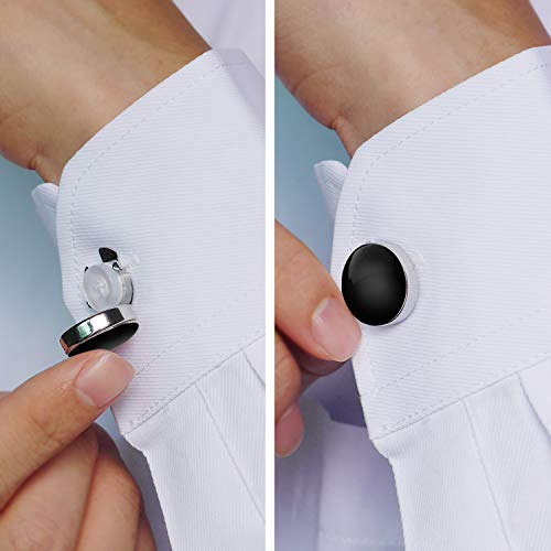 HONEY BEAR Cubre Cubiertas de Botones Concha de mar Blanco Redonda Pearl/Onyx Negro Gemelos,para la Camisa ordinaria de los Hombres (Nero con Argento)