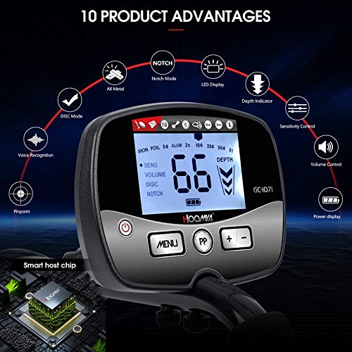 HOOMYA Profesional Detector de Metales para Adultos Niños, Función de Precisión con Pantalla de Profundidad, Bobina Impermeable de 25 cm - Puede ser de Detección Subacuática de 50 cm de Profundidad