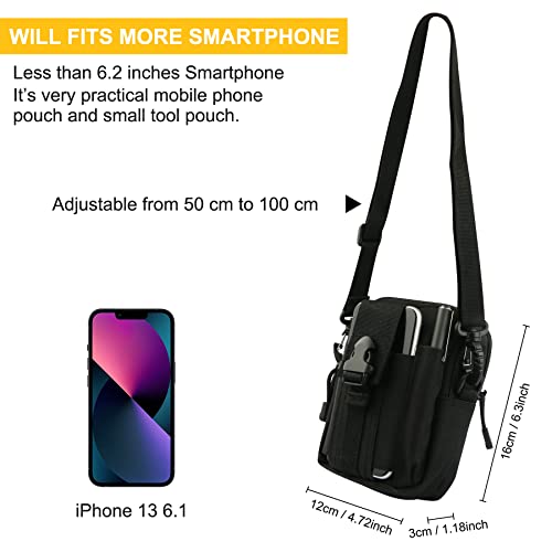 HoYiXi Bolsa de Cintura Multifuncional Riñonera Táctica Bolso de Cinturón con Bolsillo de Teléfono para Ciclismo Escalada Pesca Al Aire Libre Deporte Pequeñas Molle Militar Pouch - Negro