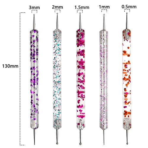 HQdeal 5Pcs Herramientas de Puntear de Uñas para Nail Art, Utensilios para Hacer Puntos, Bolígrafos de Puntear de Uñas, Punteado de Uñas con Doble Punta para Decoración de uñas