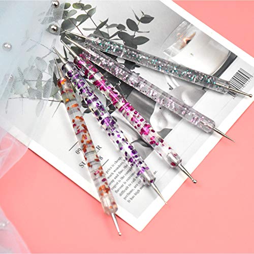 HQdeal 5Pcs Herramientas de Puntear de Uñas para Nail Art, Utensilios para Hacer Puntos, Bolígrafos de Puntear de Uñas, Punteado de Uñas con Doble Punta para Decoración de uñas