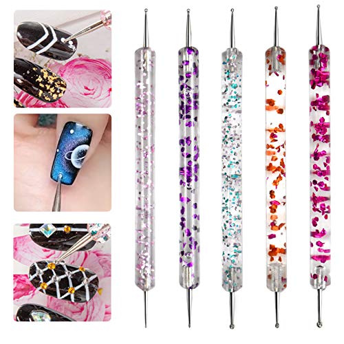 HQdeal 5Pcs Herramientas de Puntear de Uñas para Nail Art, Utensilios para Hacer Puntos, Bolígrafos de Puntear de Uñas, Punteado de Uñas con Doble Punta para Decoración de uñas