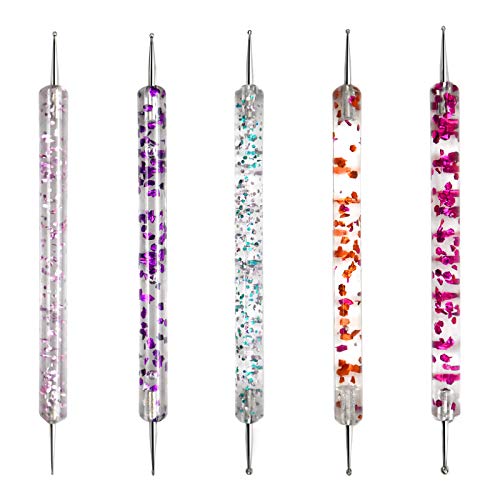 HQdeal 5Pcs Herramientas de Puntear de Uñas para Nail Art, Utensilios para Hacer Puntos, Bolígrafos de Puntear de Uñas, Punteado de Uñas con Doble Punta para Decoración de uñas