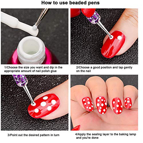 HQdeal 5Pcs Herramientas de Puntear de Uñas para Nail Art, Utensilios para Hacer Puntos, Bolígrafos de Puntear de Uñas, Punteado de Uñas con Doble Punta para Decoración de uñas