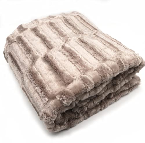HTE Meishida Manta Sofá de Terciopelo - Manta Pelo Largo Pequeña con Piel Sintética para Invierno Suave, Manta Cubre Sofá de Lujo Decorativa (Beige, 130 x 160 cm)