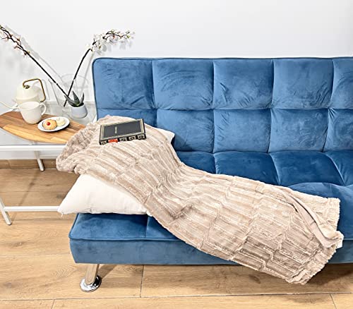 HTE Meishida Manta Sofá de Terciopelo - Manta Pelo Largo Pequeña con Piel Sintética para Invierno Suave, Manta Cubre Sofá de Lujo Decorativa (Beige, 130 x 160 cm)