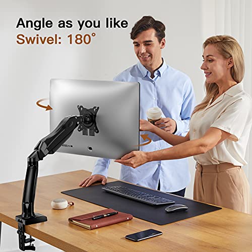 HUANUO Brazo Singular de Monitor Pantallas LCD LED de 17-27 Pulgadas, Brazo de Resorte de Gas Giratorio de 360°, 2 Métodos de Montaje Opcionales, Soporte VESA 75-100 mm y Peso 2-6.5 kg