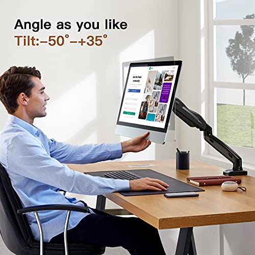 HUANUO Brazo Singular de Monitor Pantallas LCD LED de 17-27 Pulgadas, Brazo de Resorte de Gas Giratorio de 360°, 2 Métodos de Montaje Opcionales, Soporte VESA 75-100 mm y Peso 2-6.5 kg