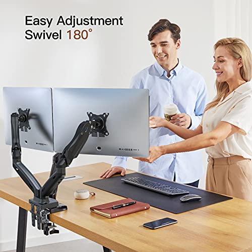 HUANUO Soporte de Monitor Dual, Brazo de Resorte de Gas Giratorio 360 ° para Pantallas de 13 a 27 Pulgadas, 2 Opciones de Montaje, VESA 75/100