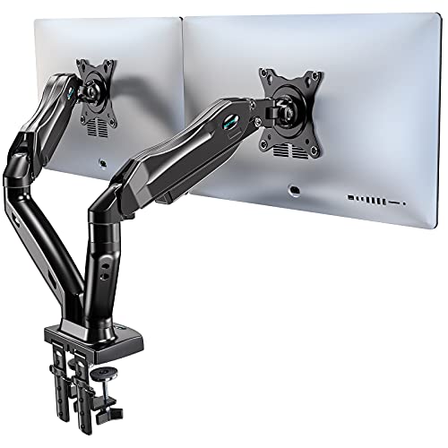 HUANUO Soporte de Monitor Dual, Brazo de Resorte de Gas Giratorio 360 ° para Pantallas de 13 a 27 Pulgadas, 2 Opciones de Montaje, VESA 75/100