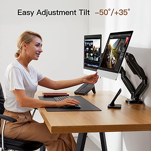 HUANUO Soporte de Monitor Dual, Brazo de Resorte de Gas Giratorio 360 ° para Pantallas de 13 a 27 Pulgadas, 2 Opciones de Montaje, VESA 75/100