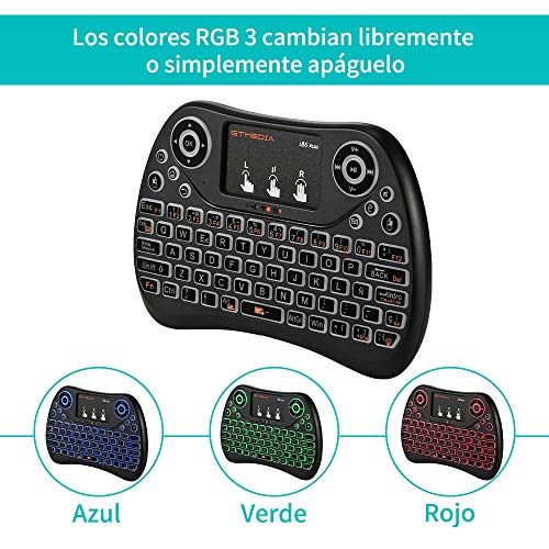 I8S 2.4G Mini Teclado inalámbrico con retroiluminación del Panel táctil, combinación de Mouse con Teclado Recargable Remoto USB, 77 Teclas Teclado multitáctil para computadora portátil/Smart TV