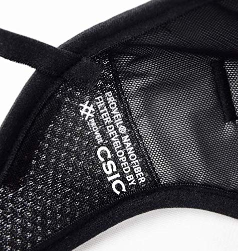 IDAWEN Sport Fashion Mascarilla Deportiva IDAWENMASK 2.0 - con Filtro de Nanofibras del CSIC - Máscara de Deporte de Cierre con Velcro - Mascarilla Lavable - Color Negro - Talla L