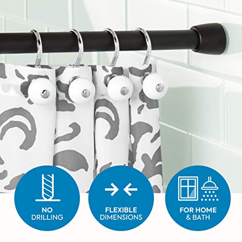 iDesign Barra para cortinas de ducha, soporte para cortinas de baño de tamaño largo y de metal, barra telescópica extensible para instalar sin taladro, negro mate