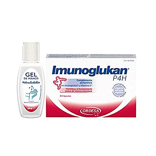 Imunoglukan Cápsulas + Gel Hidroalcohólico Complemento alimenticio, con vitamina C que contribuye al funcionamiento del sistema inmunitario - 1 cápsula al día 133 g
