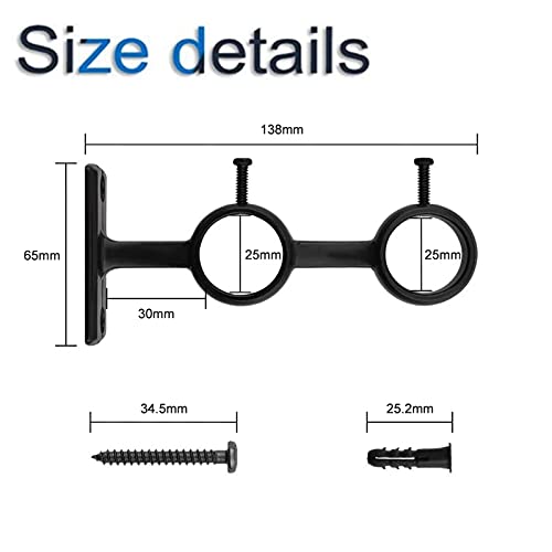 Increway - Soporte para barra de cortina, 2 unidades, color negro, resistente, ajustable, doble barra de cortina para el diámetro inferior a 2,5 cm