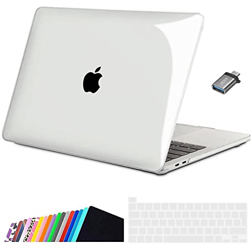 INESEON Funda Compatible con 2020 MacBook Pro 13 Pulgadas A2338(M1)/ A2251/ A2289, Ultra Delgado Carcasa Protector Case Cover & Cubierta de Teclado & Adaptador USB C, Cristal Transparente