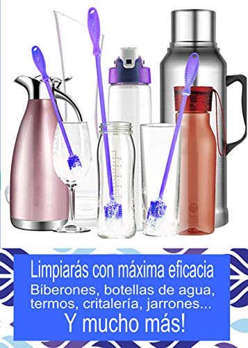 INSTAconfidence 2021 Limpia Botellas de Silicona XXL (Violeta) Sin BPA Antibacterias Cepillo Limpia Biberones Limpieza Hogar Jarron Cachimba Camping