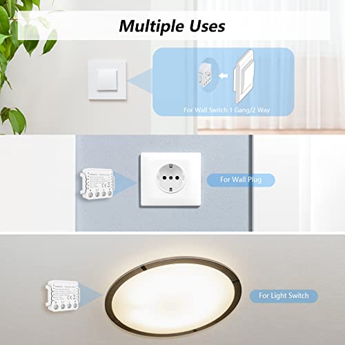 Interruptor Conmutador WiFi, Maxcio Interruptor Luz Inalámbrico 2 Vías Compatible con Alexa Echo/Dot/Tap, Google Home, Mini Relé de Interruptor Inteligente con Temporizaor, 2 Packs