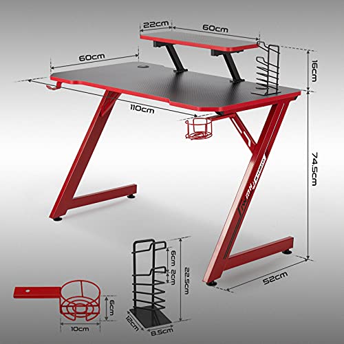 IntimaTe WM Heart Mesa Gaming 110 cm, Escritorio Ergonómico para Ordenador, Escritorio de Fibra de Carbono, Escritorio de Oficina en Casa (Negro y Rojo)