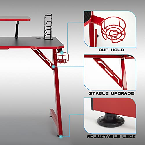 IntimaTe WM Heart Mesa Gaming 110 cm, Escritorio Ergonómico para Ordenador, Escritorio de Fibra de Carbono, Escritorio de Oficina en Casa (Negro y Rojo)