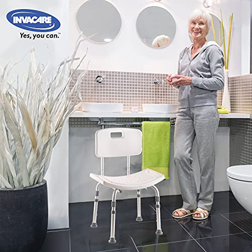 Invacare Cadiz H296 - Taburete de baño para personas mayores con respaldo, silla con asiento ergonómico y patas antideslizantes y altura regulable, color blanco