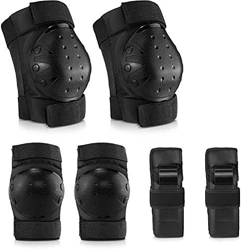 IPSXP Protecciones Patines, Almohadillas para Rodillas Codo Muñeca Niños Adolescente Seguridad en la Protecciones para Monopatín, Skate, Patines, Patinaje, Scooter, Bicicleta (Negro, XL)
