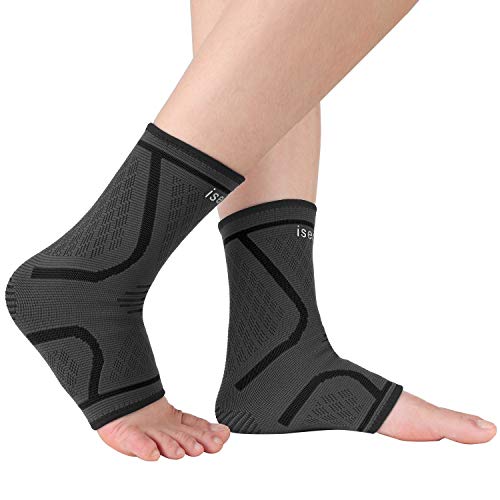 isermeo Tobillera Flexible Profesional - Mujeres Hombres Super Cómoda Compresión Protección de Tobillos Soportes de Tobillos (Gris & Negro, L)