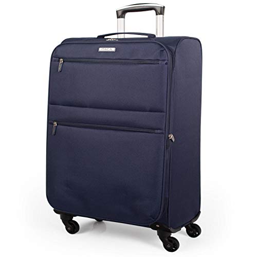 ITACA - Maleta Cabina Avion 55x30x20 cm Trolley 4 Ruedas Poliéster EVA. Equipaje de Mano. Ligera. Mango y Asas. Low Cost Ryanair Vueling. I52750, Color Marino