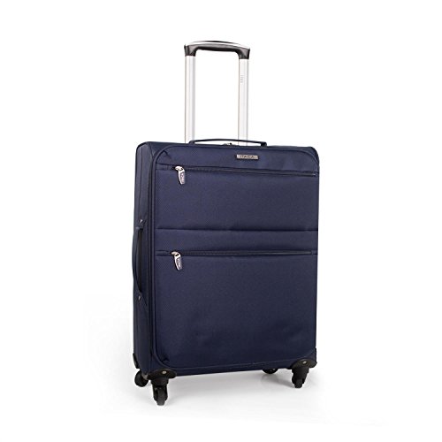 ITACA - Maleta Cabina Avion 55x30x20 cm Trolley 4 Ruedas Poliéster EVA. Equipaje de Mano. Ligera. Mango y Asas. Low Cost Ryanair Vueling. I52750, Color Marino