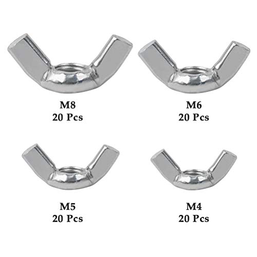 JAOMON - 80 Piezas de Tuercas de Mariposa M4, M5, M6, M8, Tuercas de Mariposa Galvanizadas, Juego de Surtido de Tuercas de Mariposa para Accesorios de Muebles Industriales de Bricolaje