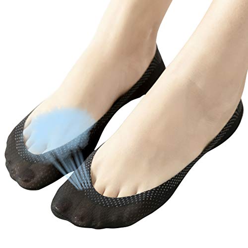 JARSEEN 4Pares Calcetines Invisibles Mujer Malla de Aliento Cortos Nylon Algodón Calcetines Con Silicona Antideslizante (4Negro, EU 35-38.5)