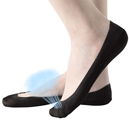 JARSEEN 4Pares Calcetines Invisibles Mujer Malla de Aliento Cortos Nylon Algodón Calcetines Con Silicona Antideslizante (4Negro, EU 35-38.5)