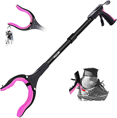 JELLAS Pinza Larga, 81cm Alcance Objetos Mango Ligero de Aluminio y Puntas Magnéticas, Cabezal Plegable Giratorio de 90 ° para Recoger Basura, para Personas Mayores o con Diversidad Funcional