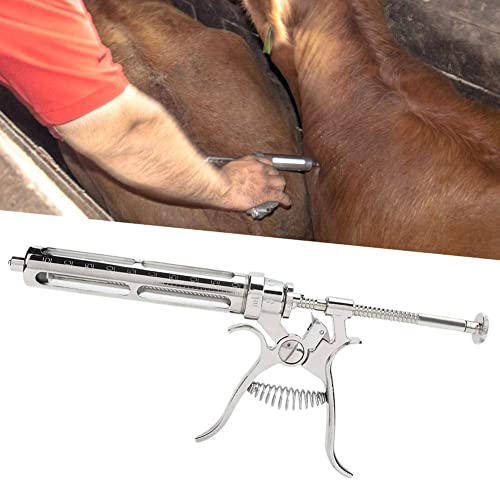 Jeringa de inyector de inyección veterinaria de acero inoxidable con dispositivo de clip de medición de cinco engranajes ajustable Jeringa de vacuna veterinaria para ganado Ganadería Vaca Cerdo Oveja