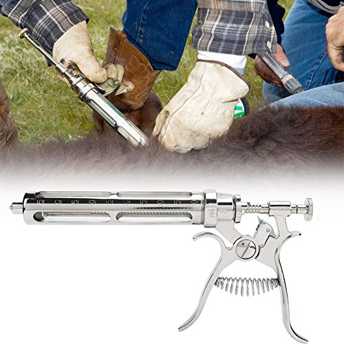 Jeringa de inyector de inyección veterinaria de acero inoxidable con dispositivo de clip de medición de cinco engranajes ajustable Jeringa de vacuna veterinaria para ganado Ganadería Vaca Cerdo Oveja