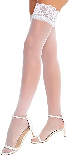 JFAN Medias para Mujer de Encaje Antideslizante de Seda Pantyhose de Medias Altos de Muslo Una Talla